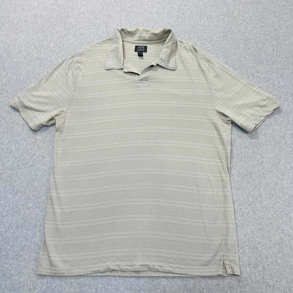 Joe Joseph Abboud Golf Polo Shirt Men L Tan Stripe Short Sleeve Pullover Stretch